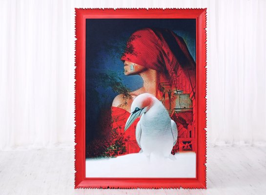 Luxusní vyřezávaný červený rám na obraz na koberci Romana Řeháka Terej