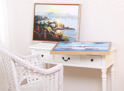 Moderní rámování obrazů moře do minimalistického dřevěného plovoucího rámu