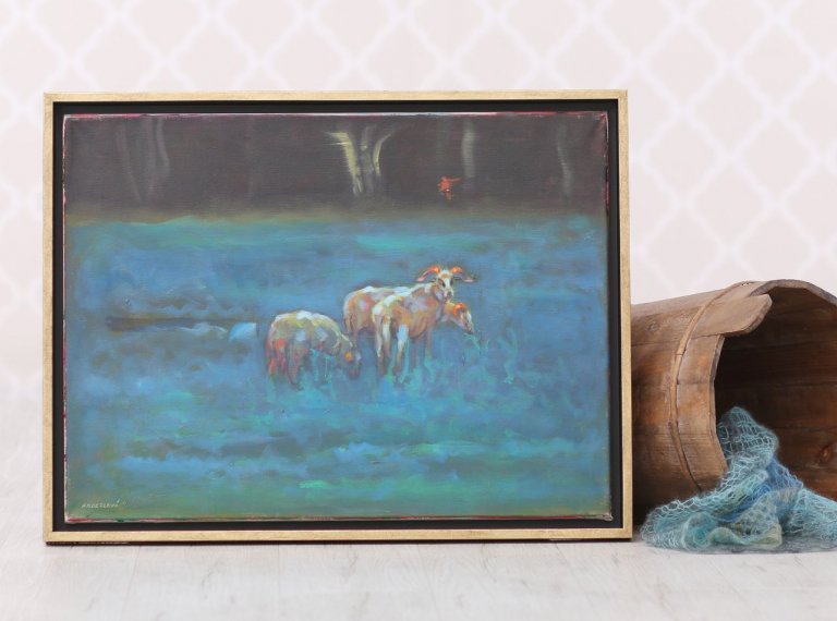 Moderní plovoucí float rám na obraz na plátně od mladé malířky