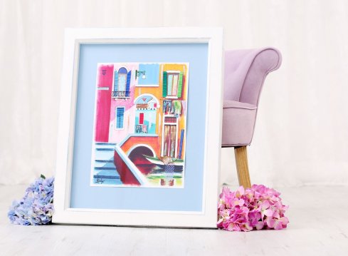 3D rámování barevné asambláže Benátek