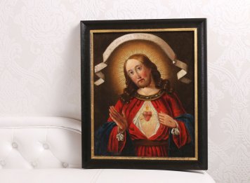 Krásné rámování malby Srdce Ježíšovo do tmavého rámu se zlatem