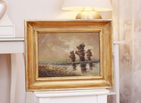 Luxusní ručně zlacený modelový rám na malou krajinomalbu na plátně