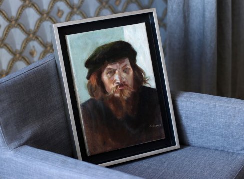 Minimalistické rámování portrétu muže na plátně do plovoucího rámu