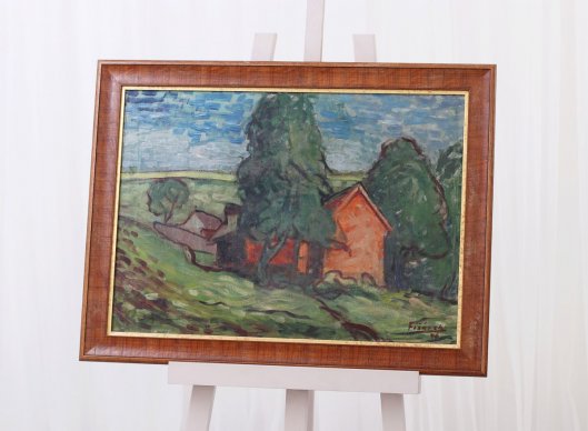 Obraz Aloise Fišárka v dřevěném dýhovaném rámu s elegantní filetou z patinovaného zlata