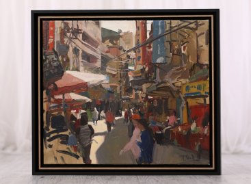 Obraz Rušná ulice v Tajpeji od Tomáše Honze v zakázkovém rámování