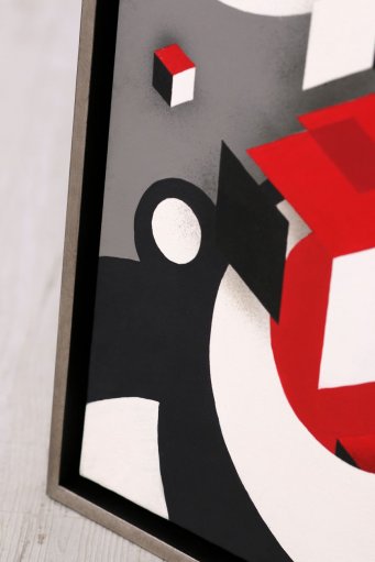 Tmavé patinované stříbro s černou jsou ideální kombinace barev rámu na tento obraz Jana Kalába 