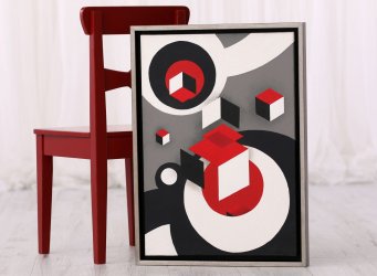 Moderní minimalistický plovoucí rám v černé a stříbrné na obraz Jana Kalába