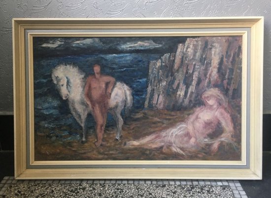 Původní stav obrazu Bohumila Krátkého Setkání před restaurováním a přerámováním