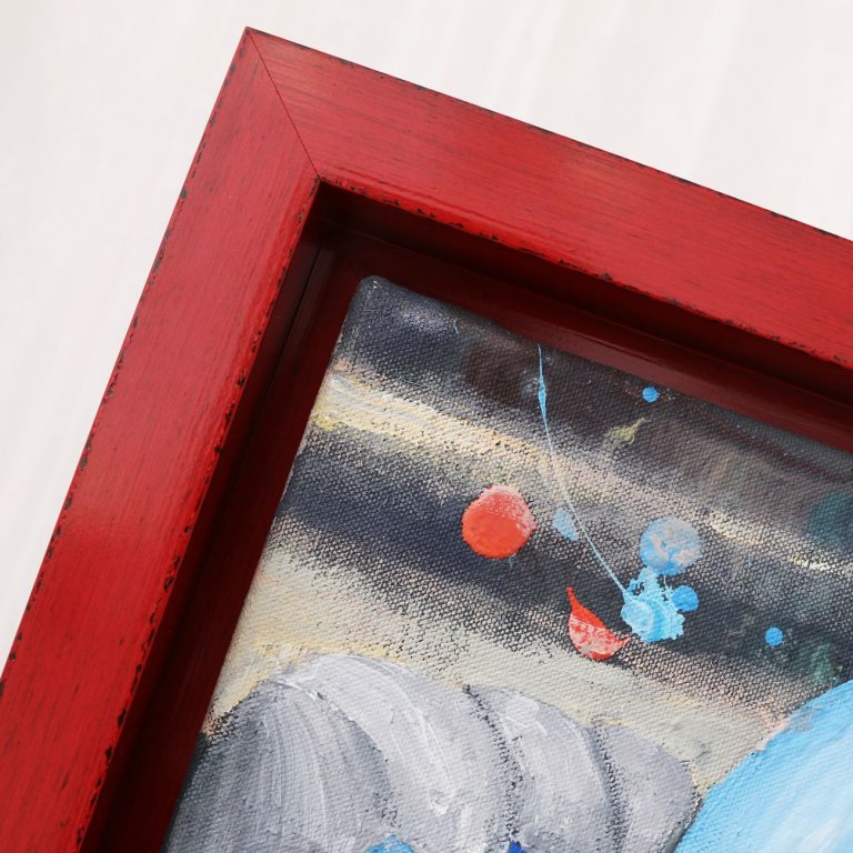 Rámování obrazu Michaela Rittsteina do moderního červeného plovoucího rámu s mezerou