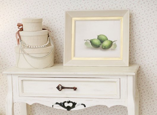 Zátiší s citróny v širokém patinovaném italském krémově bílém rámu 