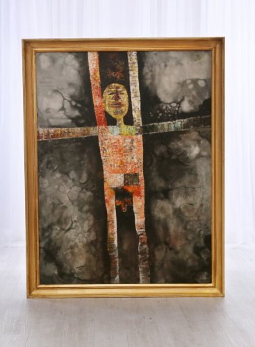 Zakázkový zlacený rám s patinou na velký olej na plátně Oty Janečka Ecce Homo.