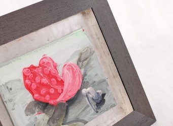 Zakázková dřevěná pasparta z bílého zlata pro obraz na plátně od Michaela Rittsteina s výrazným 3D efektem