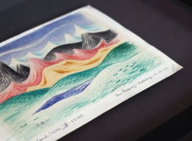 Obraz Jana Zrzavého - Island v moderním tmavém rámování bez překrytí obrazu