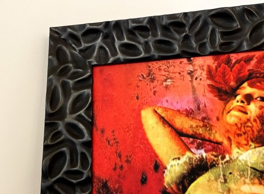 Moderní černý rám s dekorem lístků v matné černé barvě na obraze Romana Řeháka