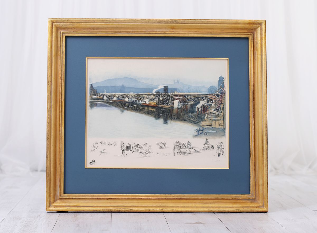 Luxusní rámování obrazu Alexe Adolfa Jelínka se zakázkovým rámem a zlatou filetou | © Frame-it.cz