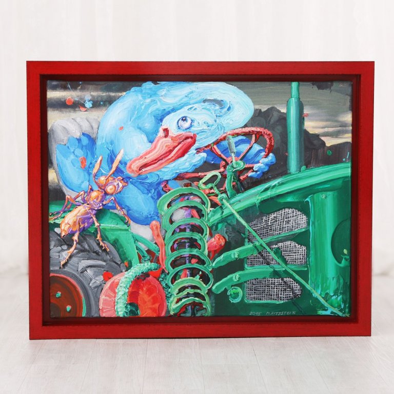 Moderní červený plovoucí rám na obraz Michaela Rittsteina na plátně