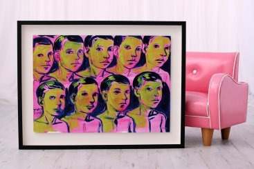 Malba na papíře Lubomíra Typlta zarámovaná v moderním hlubokém černém  rámu s 3D efektem 