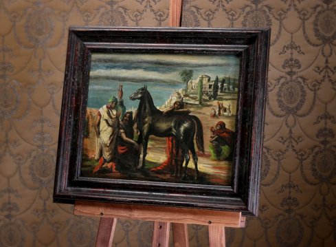 Rámování biblického obrazu do českého patinovaného rámu s jemným profilem z kolekce Lira Sevilla