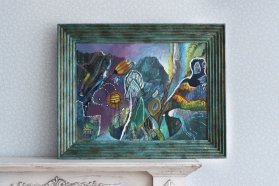 Rámování obrazu na plátně Otakara Hudečka do moderního luxusního rámu v etruském bronzu