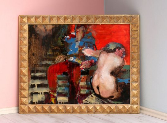 Výrazné luxusní zakázkové rámování obrazu Satyr Martina Velíška