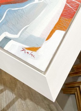 Široký bílý plovoucí rám na abstraktní obraz na plátně