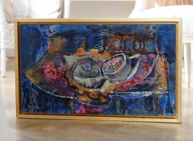 Elegantní zlatý plovoucí rám na kubizující zátiší Ondřeje Pavlíka na kartonu