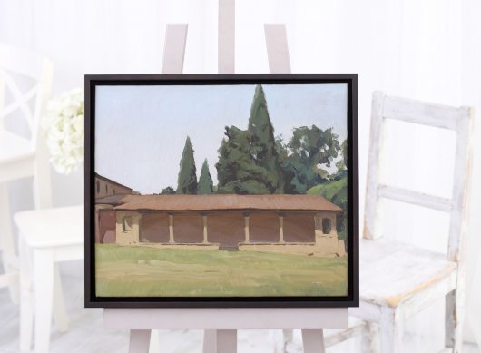 Tomáš Honz, Klášter Sv. Františka ve Fiesole, olej na plátně v hnědém plovoucím rámu