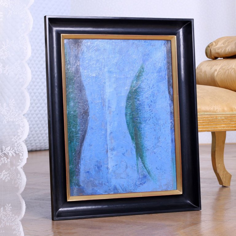 Luxusní holandský rám s pravým zlatem na zakázku vyrobený pro obraz Jánuše Kubíčka Modré Nymfy