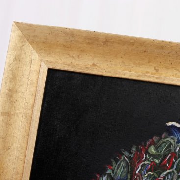 Zlatý rám na obraz Kláry Sedlo Voynichova Botanika má integrovanou dřevěnou filetu