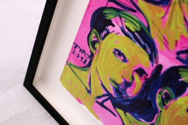 Obraz na papíře v hlubokém černém rámu s bílou paspartou a prostorovým 3D efektem