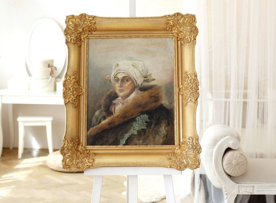 Portrét dámy od Jožy Uprky v zakázkovém zlaceném blondelovém rámu