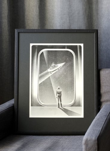 Ilustrace s motivem Sci-fi v industriálně laděném rámování