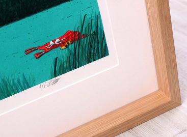 Detail dubového rámu na litografii Tomáše Bíma