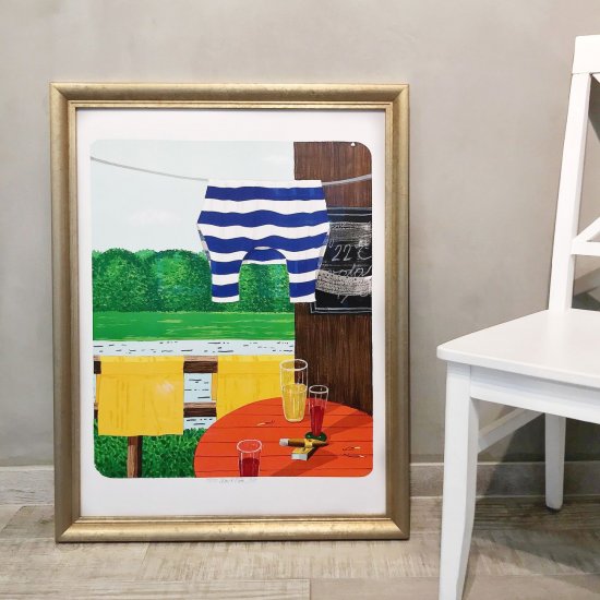 Rámování obrazu Tomáše Bíma Rozmarné léto do elegantního profilovaného zlatého rámu bez pasparty 