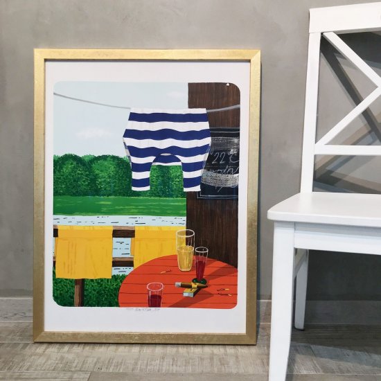 Rámování obrazu Tomáše Bíma Rozmarné léto do moderního zlatého rámu bez pasparty