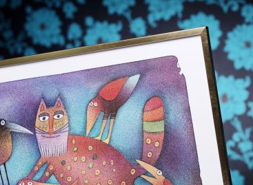 Úzký stříbrný rám zakázkově vyrobený pro litografii Adolfa Borna Leopard