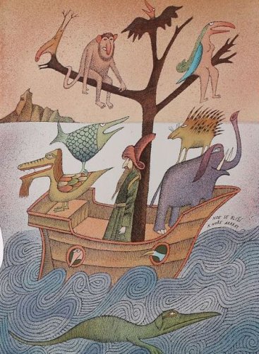 Litografie Adolfa Borna Noe se blíží k hoře Ararat (Noemova Archa)