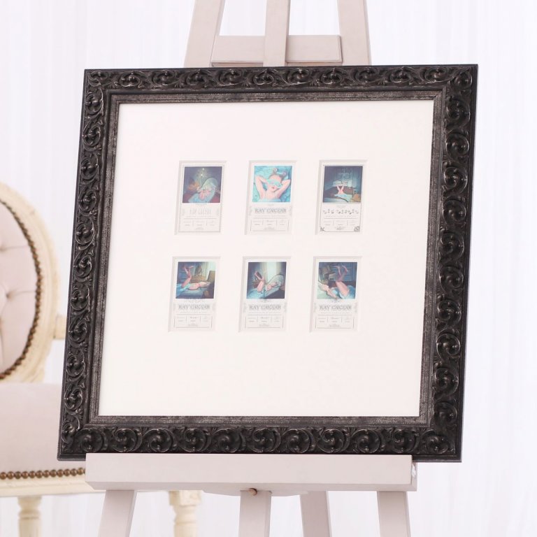 Paspartování se šesti výřezy malách obrazů Ray Caesar 