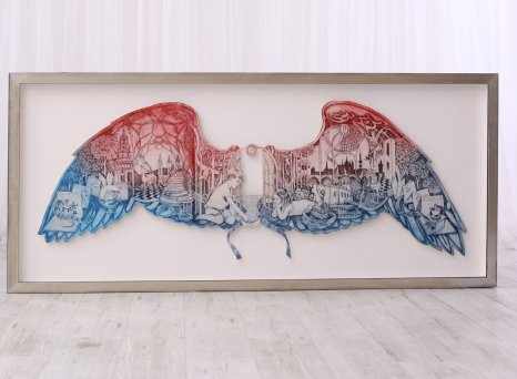 Moderní prostorové rámování obrazu křídel Míla Fürstová, Learning to fly s 3D efektem