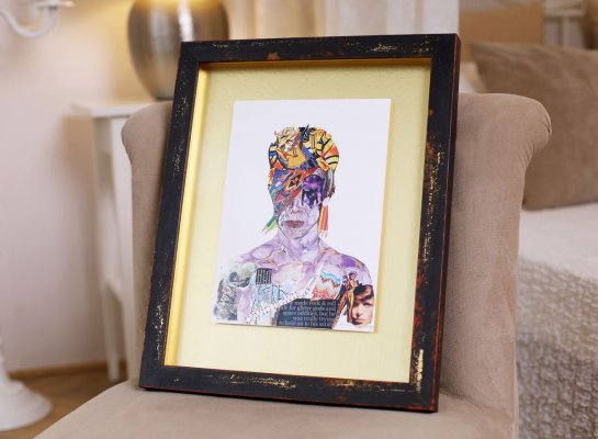 Moderní prostorové rámování koláže GLIL David Bowie s 3D efektem