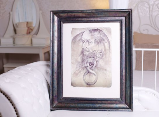 Litografie Oldřich Kulhánek Faust v luxusním zakázkovém dřevěném rámu bez pasparty a s muzeálním sklem