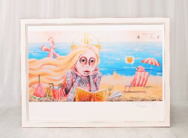 Rámování plakátu Dávida Kurňavky do bílo červeného rámu v Provence stylu