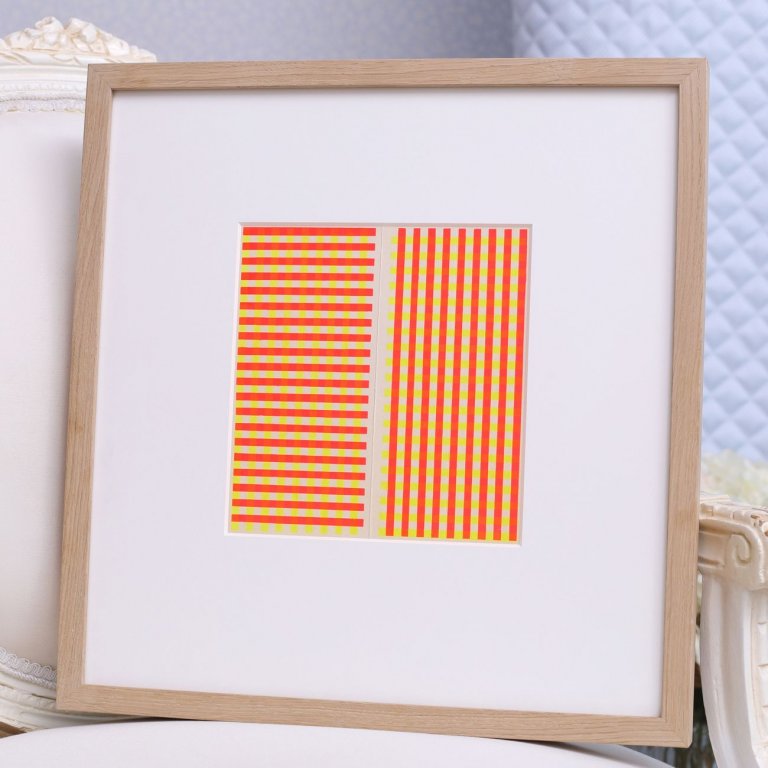 Serigrafie Ivan Picelj v oboustranném rámování se dvěma paspartami a dubovým rámem