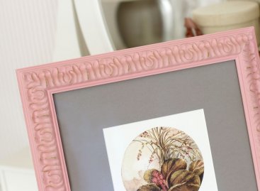 Detail růžového rámu na obraz Olgy Stárkové