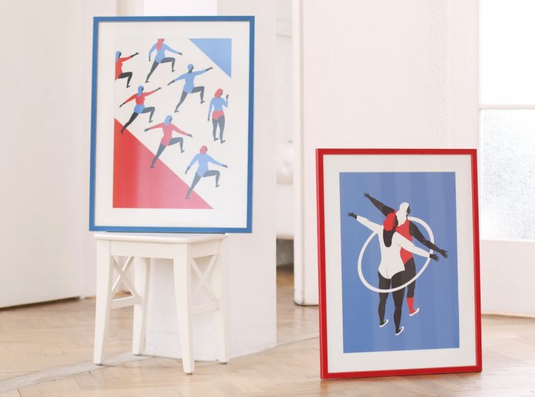 Rámování plakátů Ilona Polanski Spartakiáda do jednoduchých barevných rámů s matným sklem