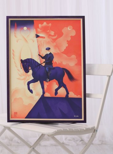 Rámování obrazu Masaryk Tomski a Polanski do fialového rámu s patinou a antireflexním sklem