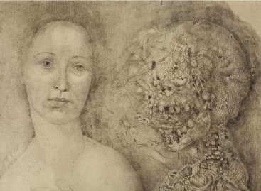 Detail barevné suché jehly Dívka a Smrt Jiřího Anderle