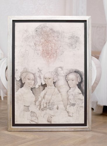 Luxusní rámování obrazu Jiří Anderle do zakázkového stříbrného art deco modelového rámu