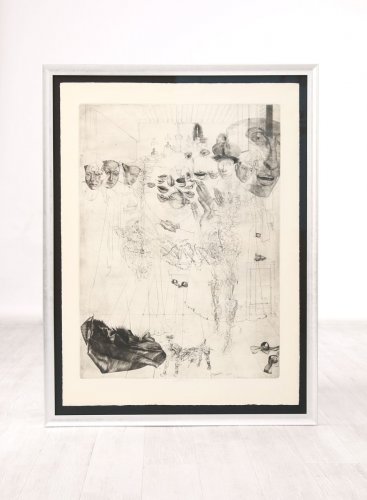 Designový moderní stříbrný rám s černou paspartou pro lept Jiřího Anderle, Manželé Arnolfini