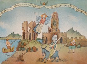 Litografie Adolf Born, Řecká špionka nad tureckou pevností